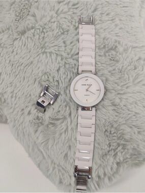 Anne Klein AK1019 Ceramic Link Bracelet Diamond Accent Watch